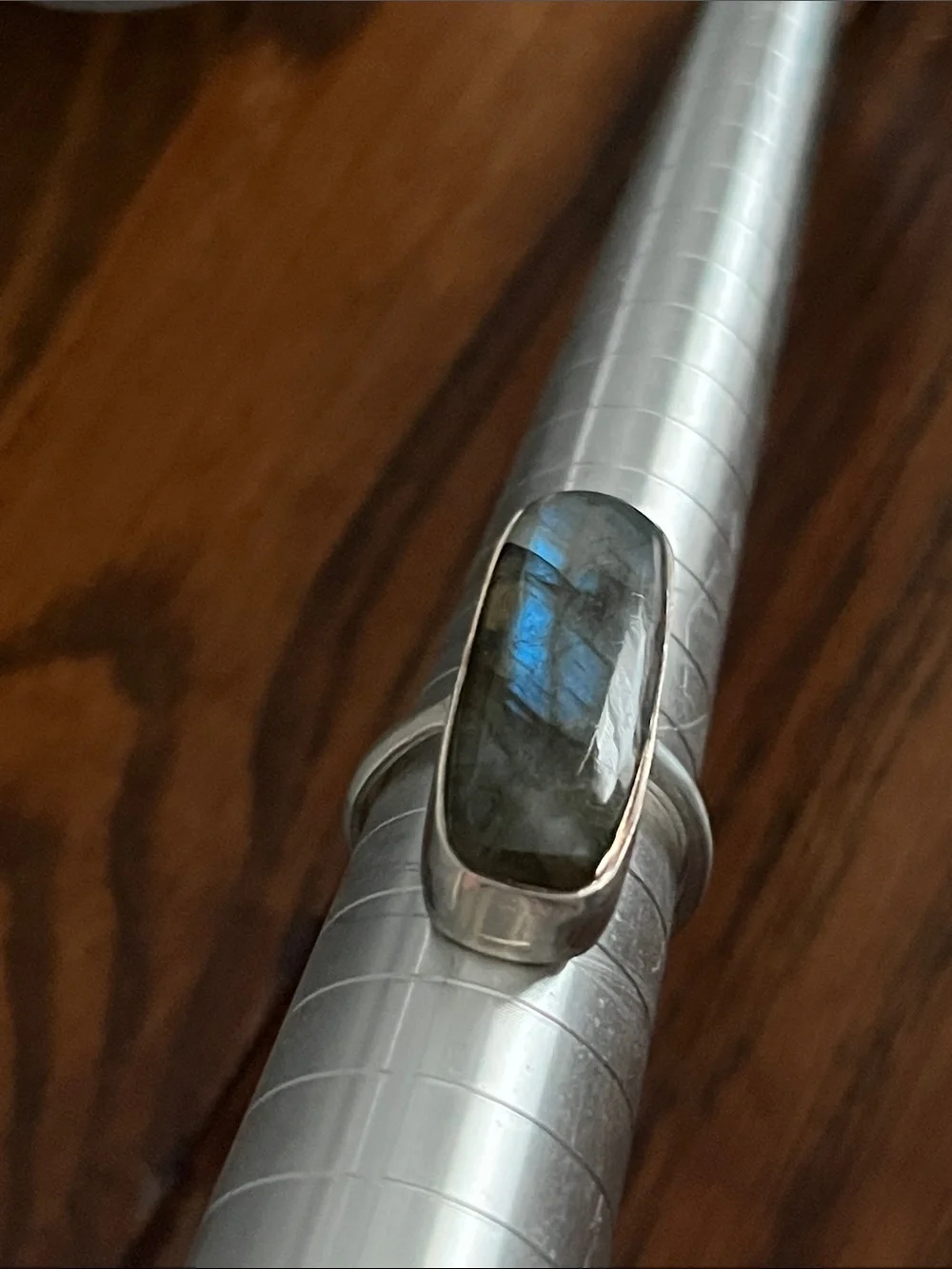 Sterling Silver Labradorite Long Rectangular Ring in Blue-Green